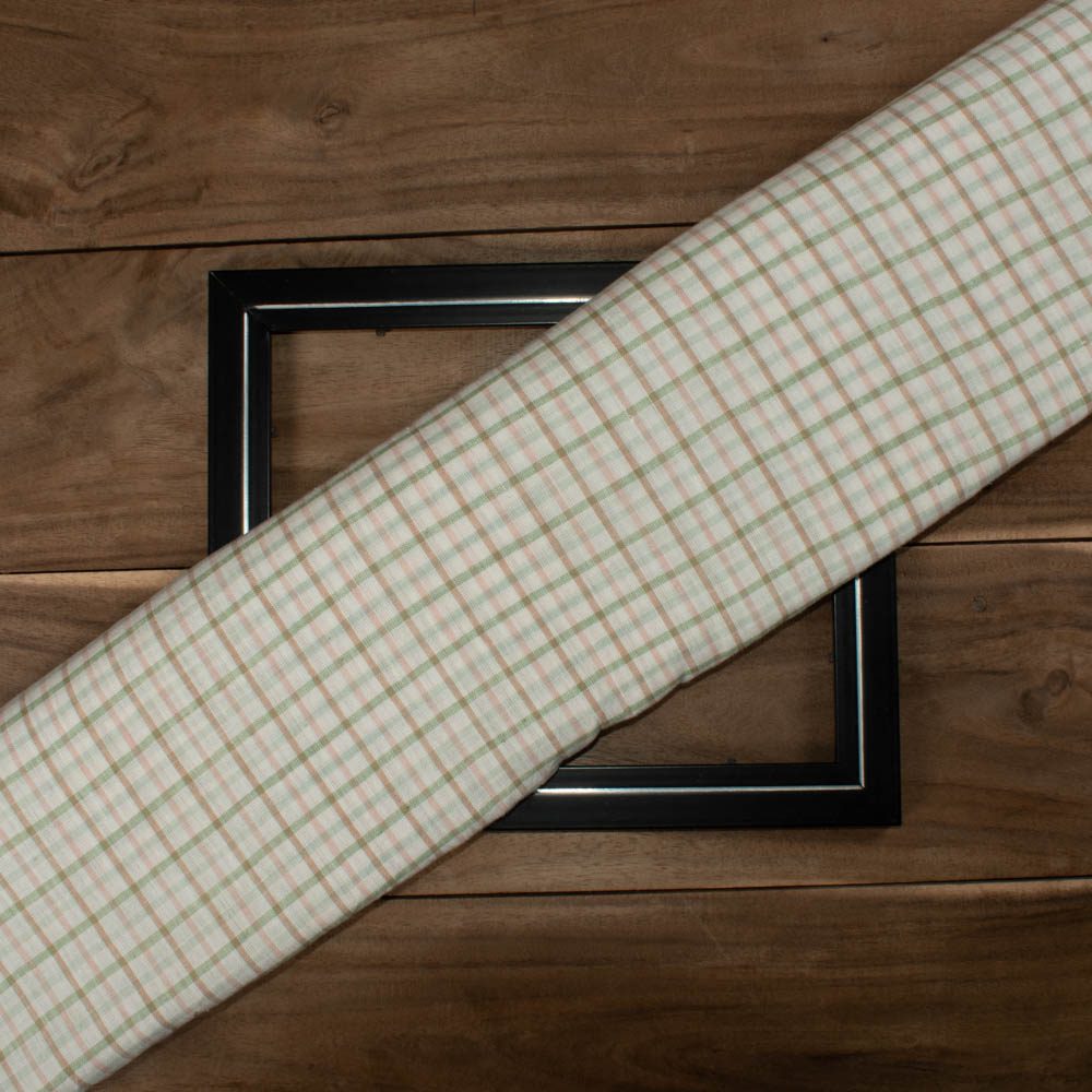 Check Multicolor Linen Cotton 130 GSM Handwoven Fabric 19