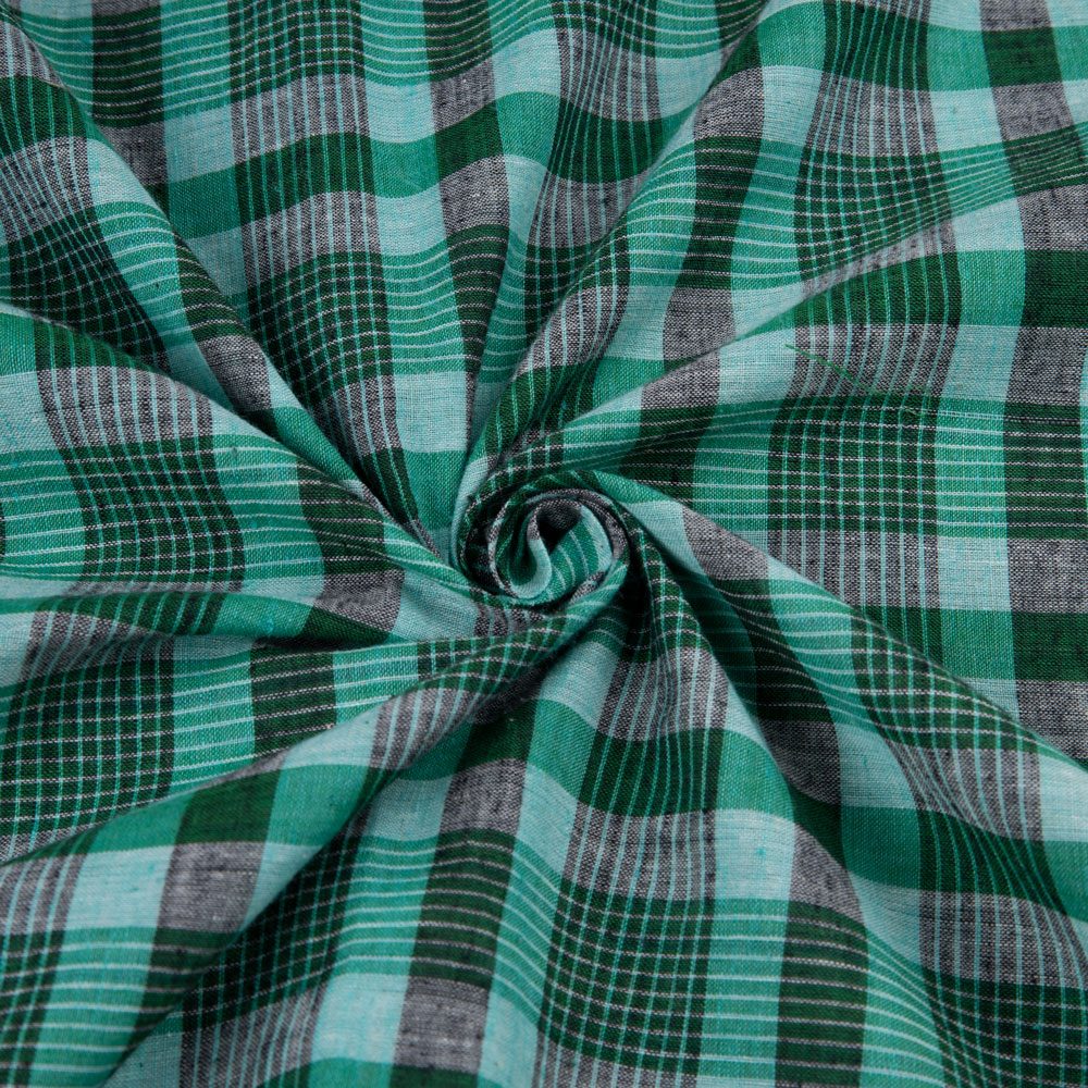 Check Green Pure Cotton 66 GSM Handwoven Fabric 240