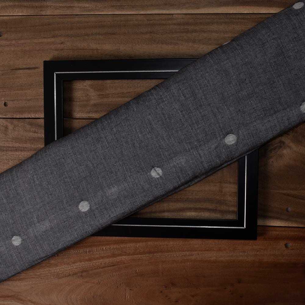 Polka Dot Grey Jamdani Pure Cotton 58 Sm Handwoven Fabric