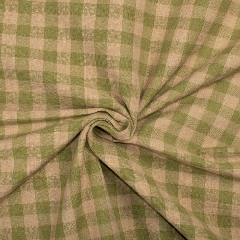 Check Olive Cream Pure Cotton 110 GSM Handwoven Fabric