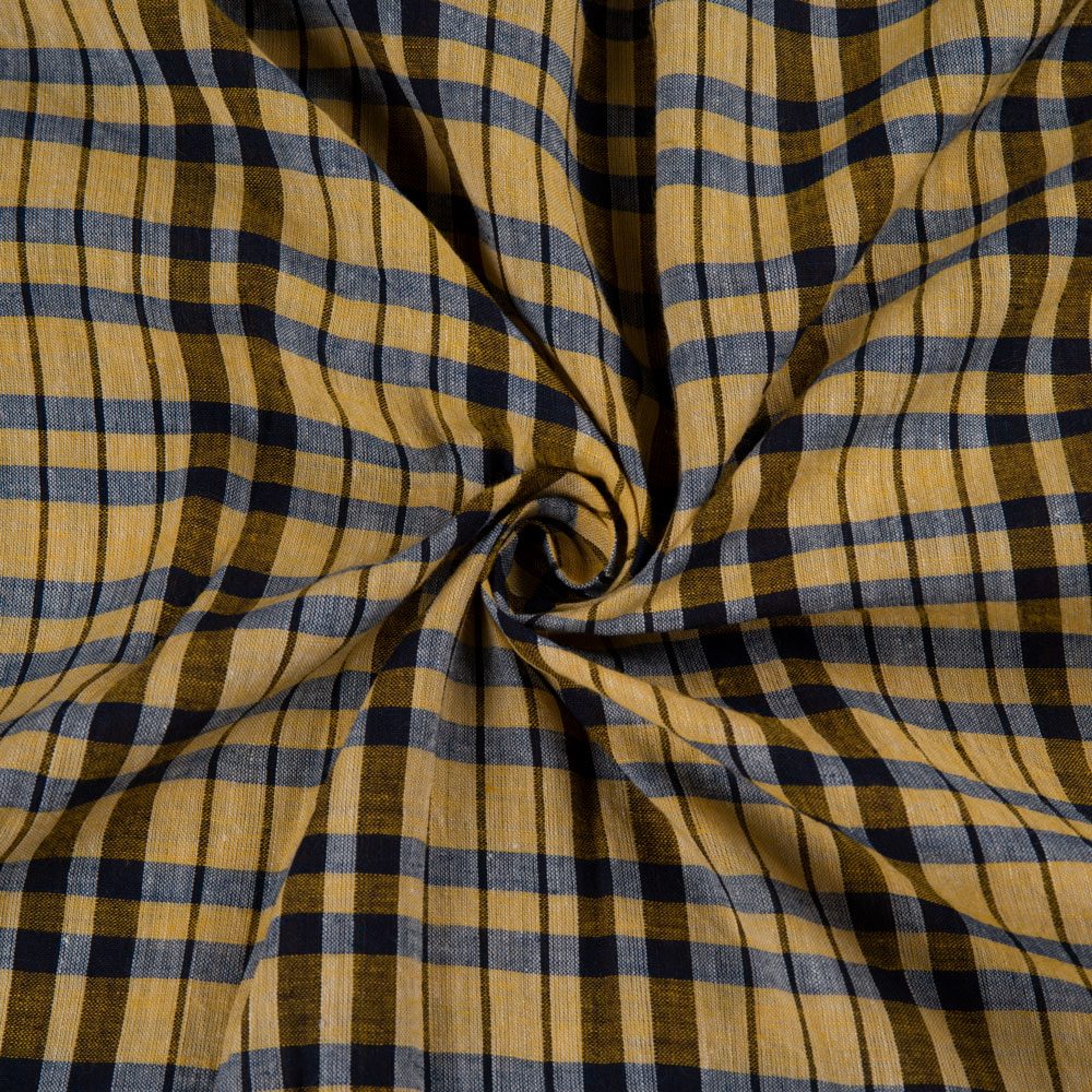 Check Yellow Pure Cotton 70 GSM Handwoven Fabric