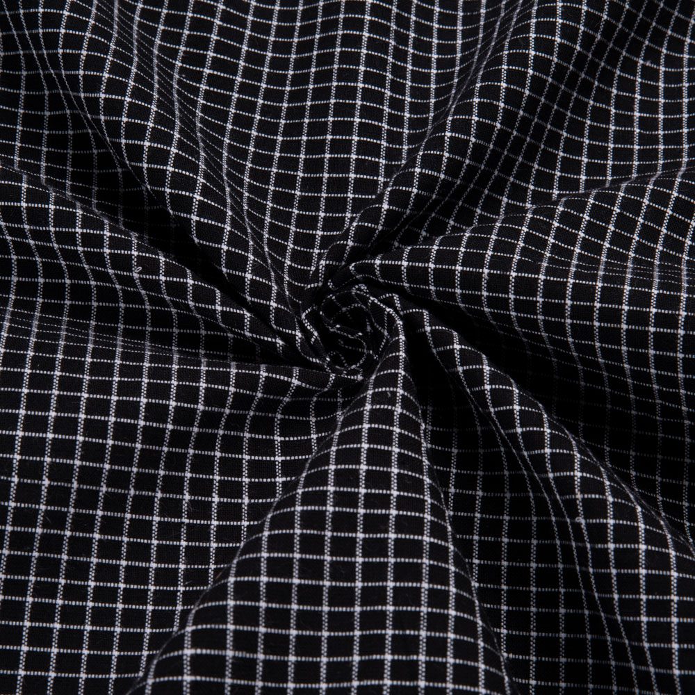 Check Black & White Pure Cotton 116 GSM Handwoven Fabric