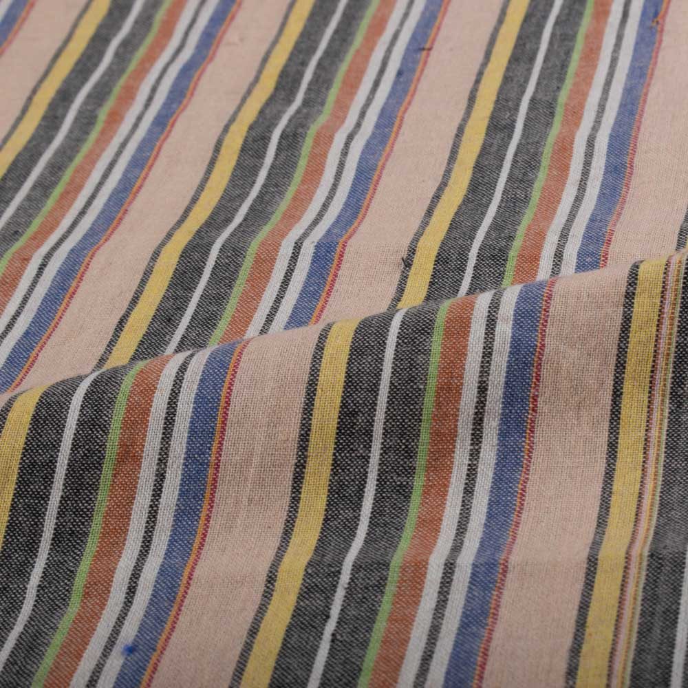 Stripe Peach Multicolour Pure Cotton 95 GSM Handwoven Fabric