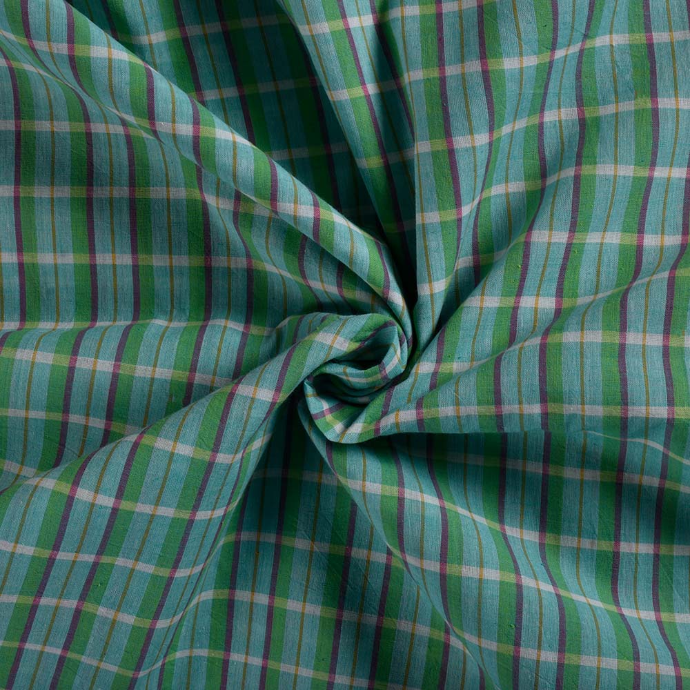 Check Multi Color Pure Cotton 60 GSM Handwoven Fabric