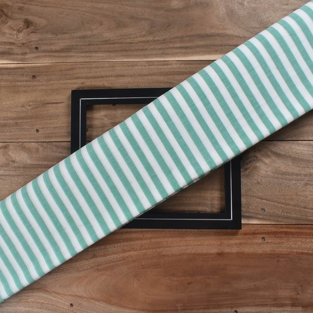 Stripe Green & White Pure Cotton 62 GSM Handwoven Fabric