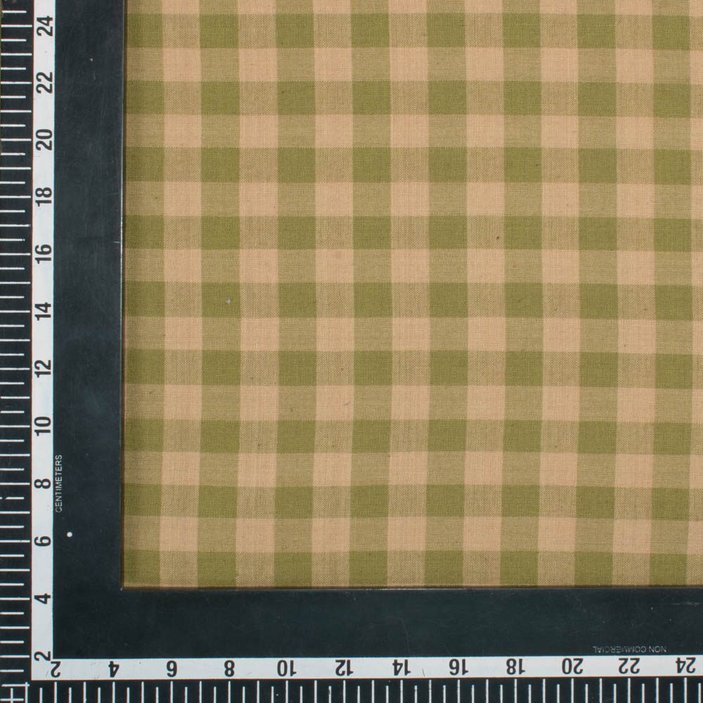 Check Olive Cream Pure Cotton 110 GSM Handwoven Fabric
