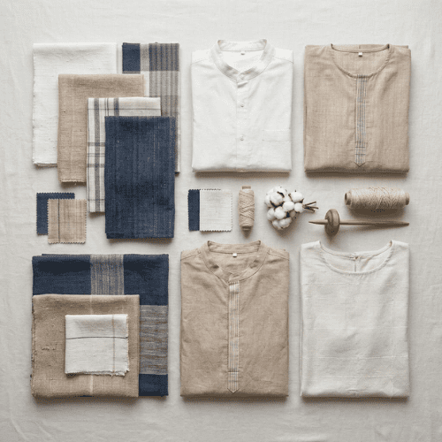 Different Khadi cotton fabrics for clothing styles 