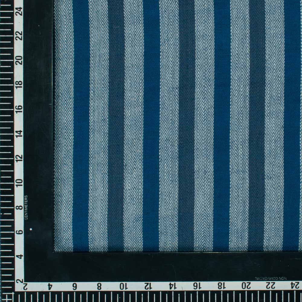 Herringbone Stripe Blue Hemp Cotton 150 GSM Handwoven Fabric