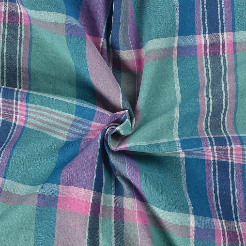 Check Multicolor Pure Cotton 100 GSM Handwoven Fabric 571