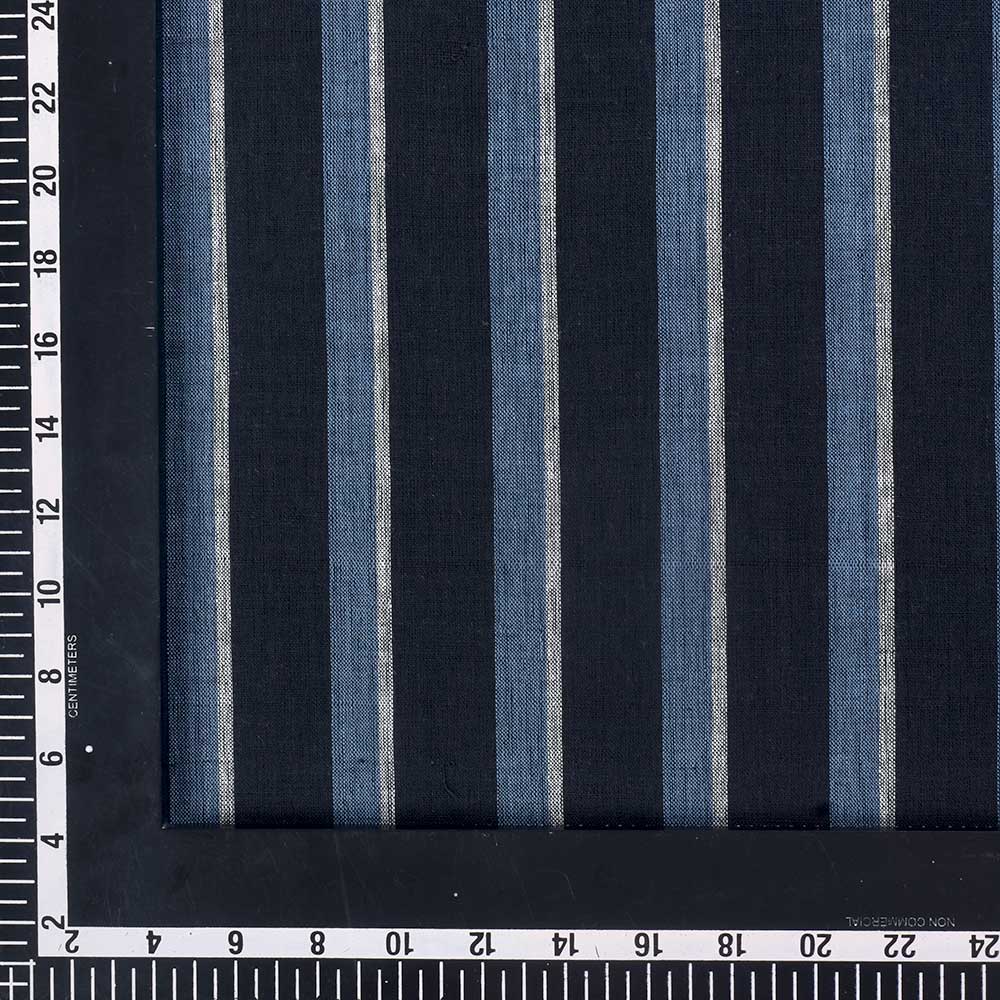 STRIPE BLUE & BLACK PURE COTTON 98 GSM HANDWOVEN FABRIC