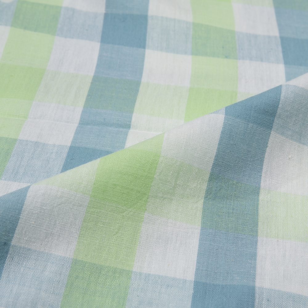 CHECK BLUE & GREEN PURE COTTON 90 GSM HANDWOVEN FABRIC