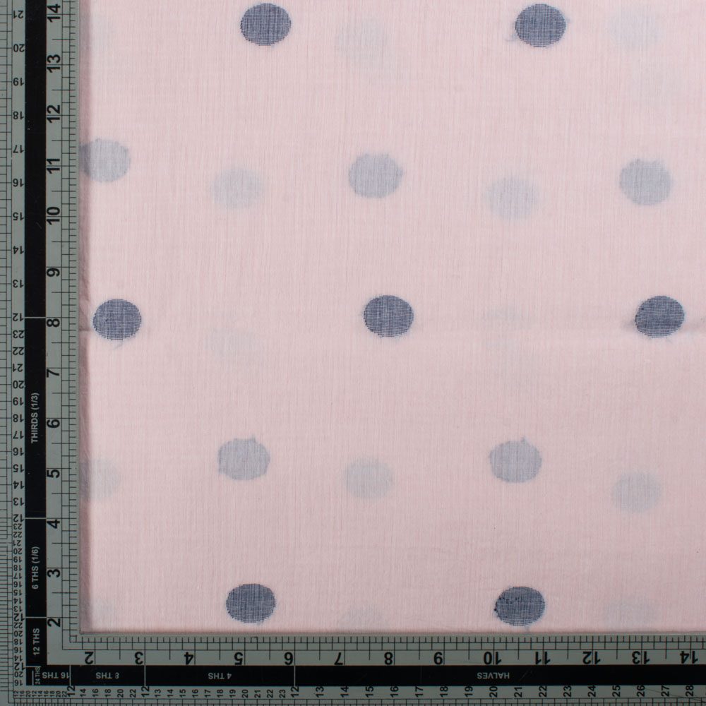 Peach Base Navy Blue Ball Motif Jamdani Pure Cotton 60 GSM Handwoven Fabric