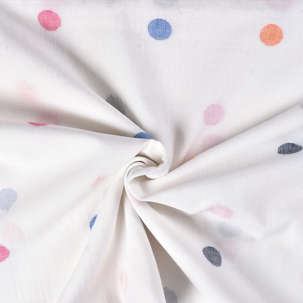Polka Dot Multicolor Jamdani Pure Cotton 54 GSM Handwoven Fabric