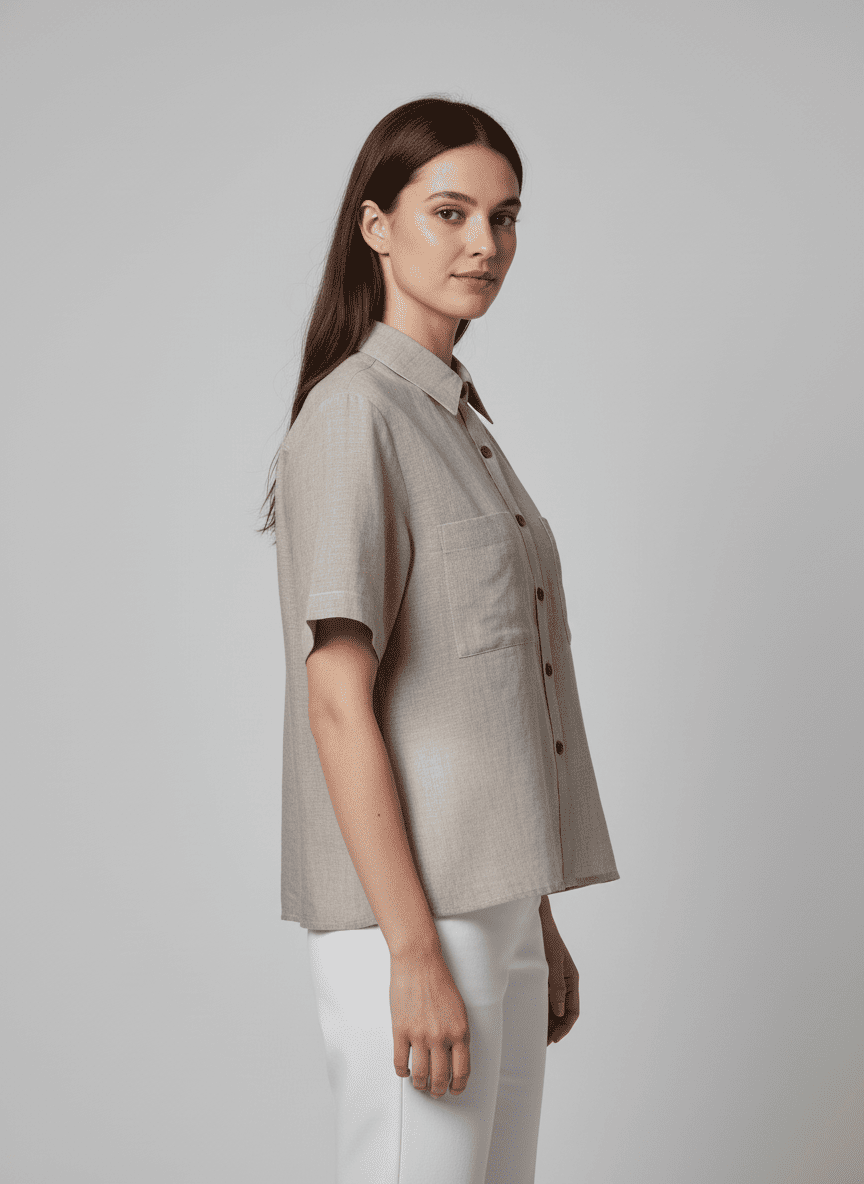 Crop Shirt With double side pocket -Short Sleeves-Center Placket