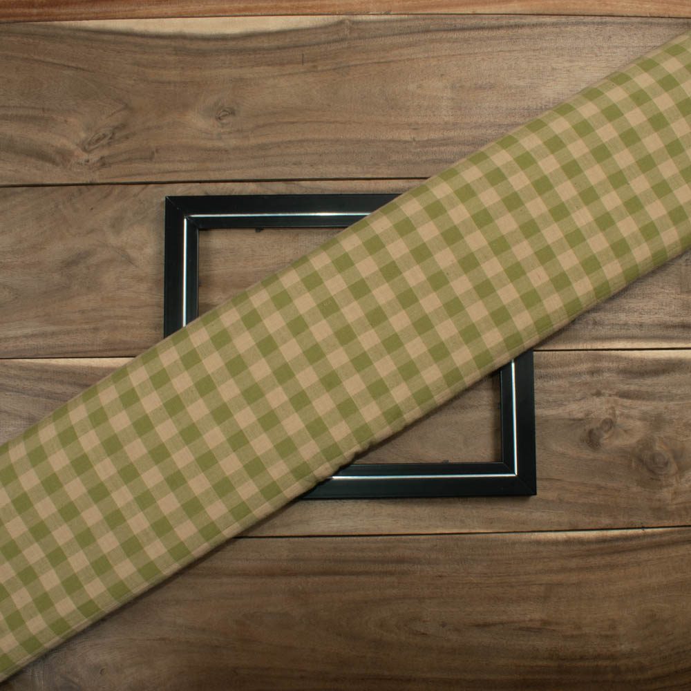 Check Olive Cream Pure Cotton 110 GSM Handwoven Fabric