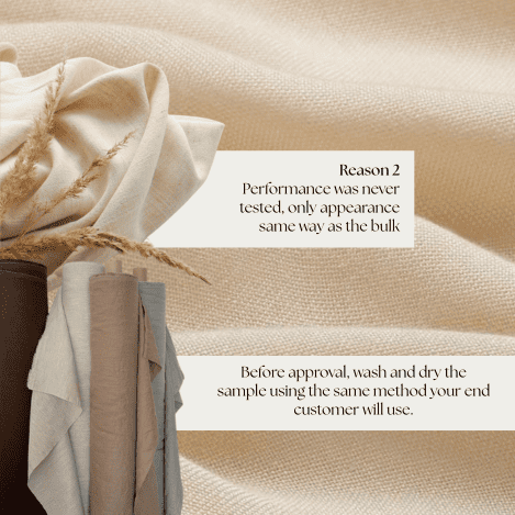 Handwashing and drying a fabric sample to test shrinkage, color bleed, and real-use performance