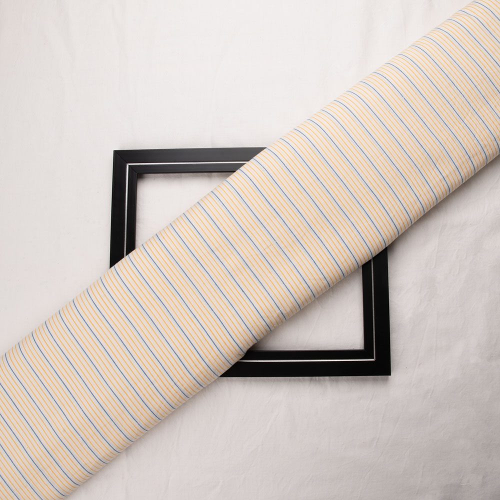 Pinstripe Yellow & Blue Pure Cotton 87 GSM Handwoven Fabric