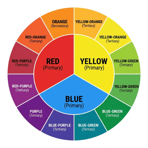 Color theory wheel showing primary and secondary colors