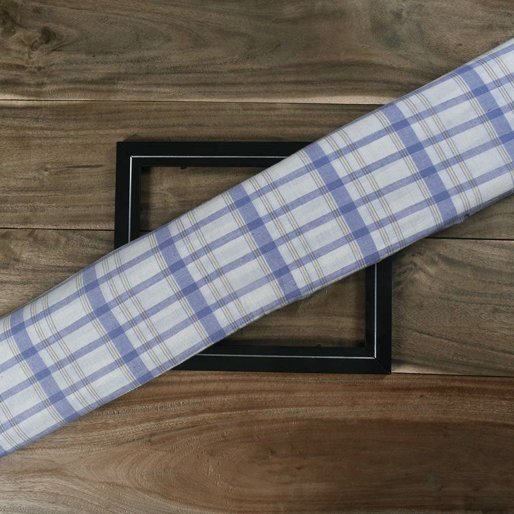 Check Blue & White Pure Cotton 90 GSM Handwoven Fabric