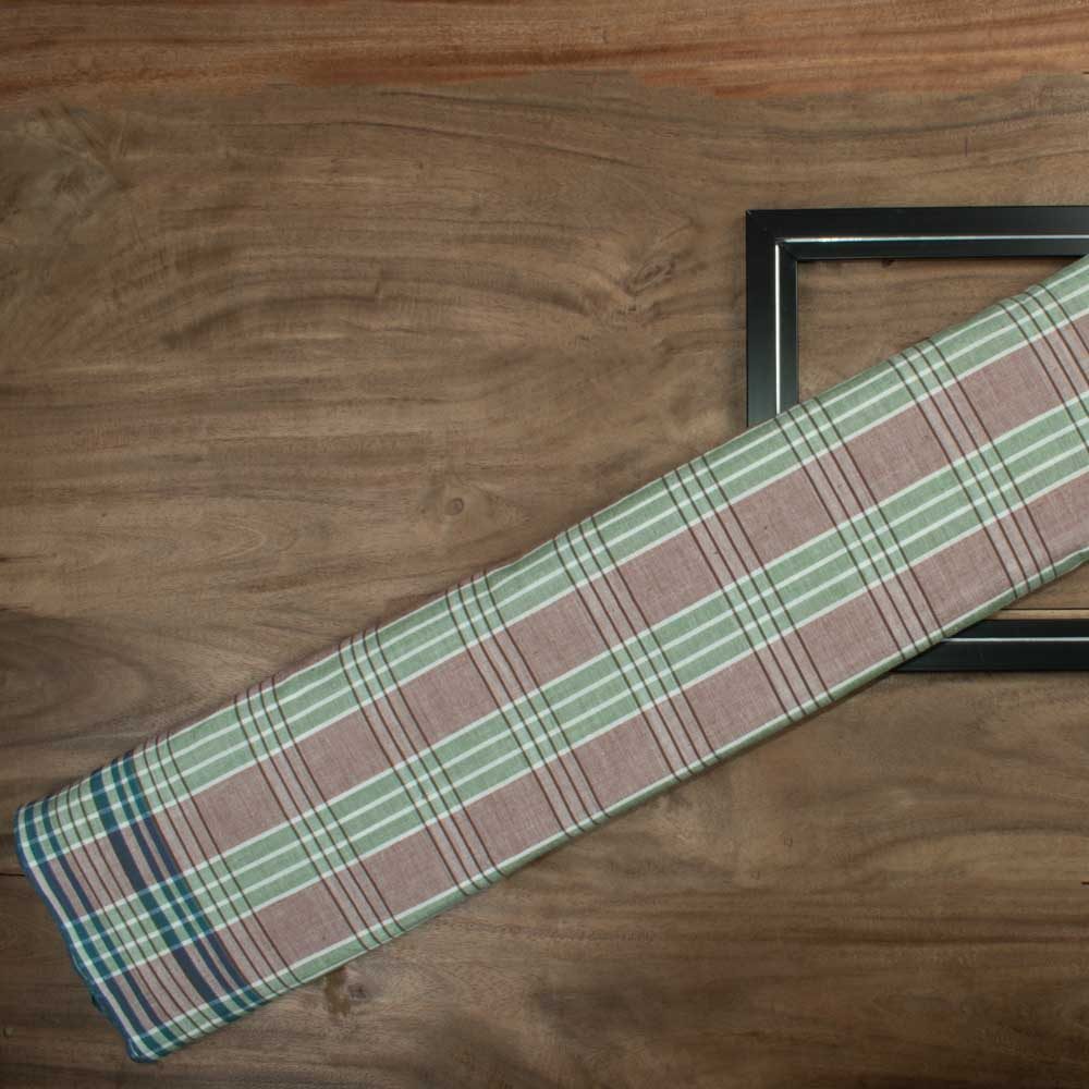 Check Green Brown and Blue Pure Cotton 105 GSM Handwoven Fabric