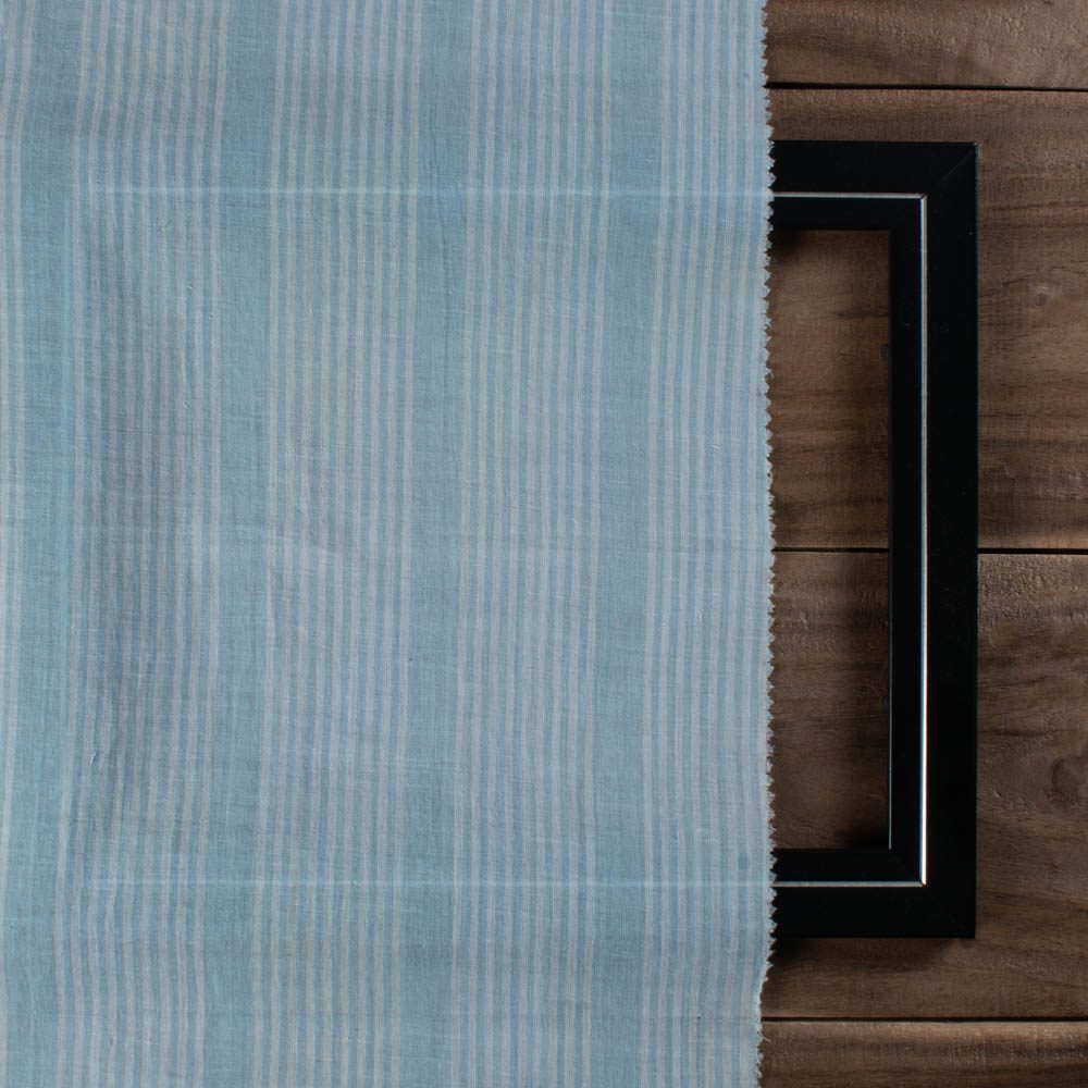 Stripe Blue Natural Indigo Dyed 62 GSM Handwoven Fabric