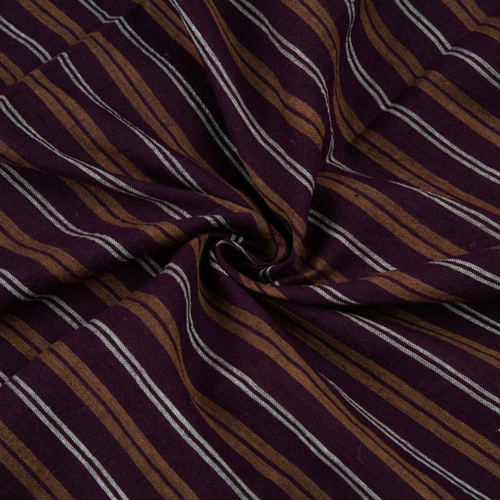 STRIPE MAROON & BROWN PURE COTTON 68 GSM HANDWOVEN FABRIC