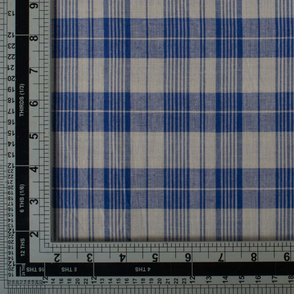 Check Blue & Grey Pure Cotton 70 GSM Handwoven Fabric
