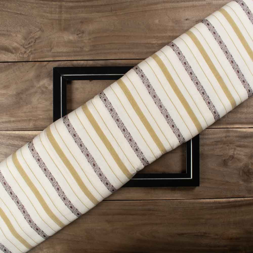 Stripe Cream Diamond Lattice Extra Warp 100 GSM Pure Cotton Jacquard Fabric