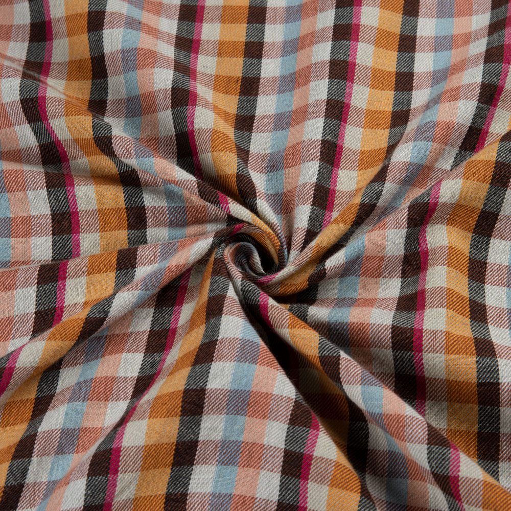 Check Twill Multi Colour Pure Cotton 115 GSM Handwoven Fabric