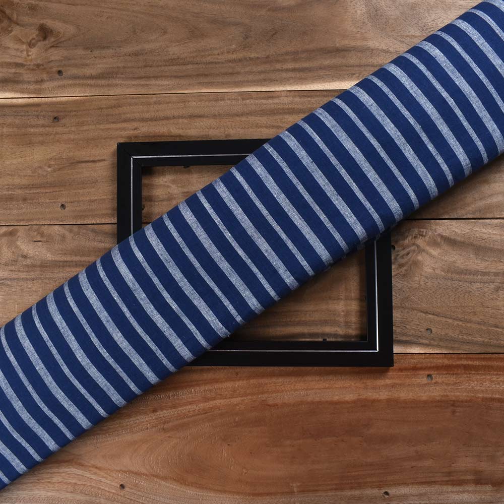 Stripe Dark Blue Pure Cotton 105 GSM Handwoven Fabric