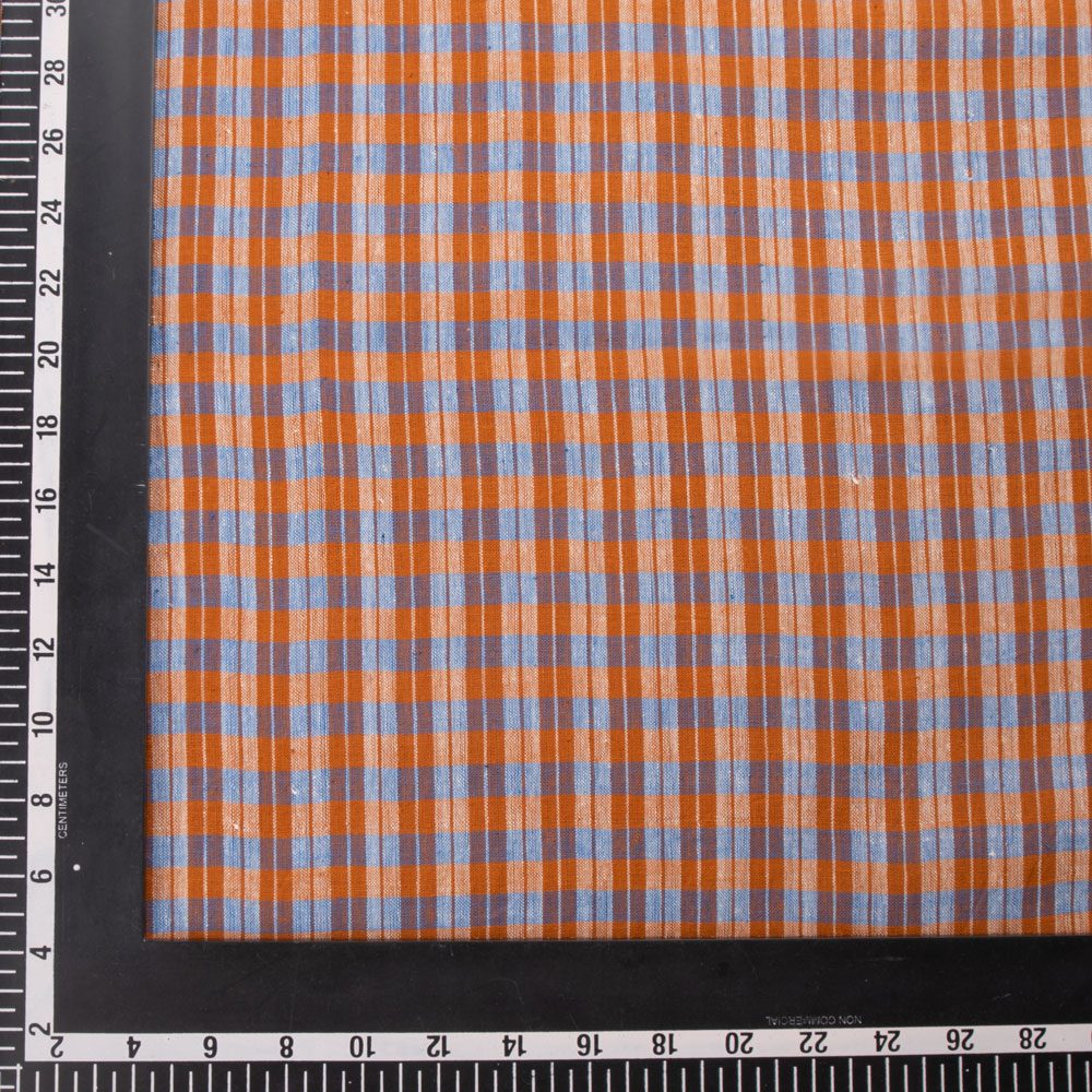 CHECK ORANGE & BLUE PURE COTTON 92 GSM HANDWOVEN FABRIC 260