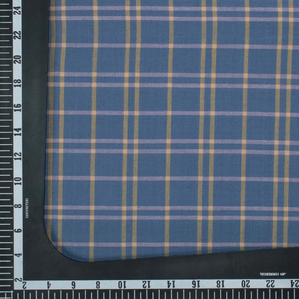 Check Blue Yellow and Pink Pure Cotton 100 GSM Handwoven Fabric