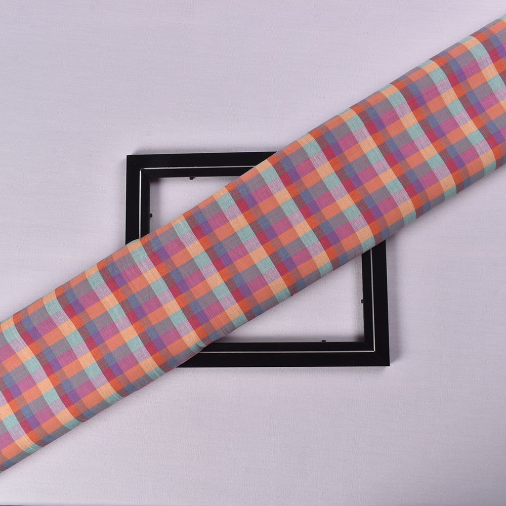 Check Multicolor Pure Cotton 93 GSM Handwoven Fabric 586
