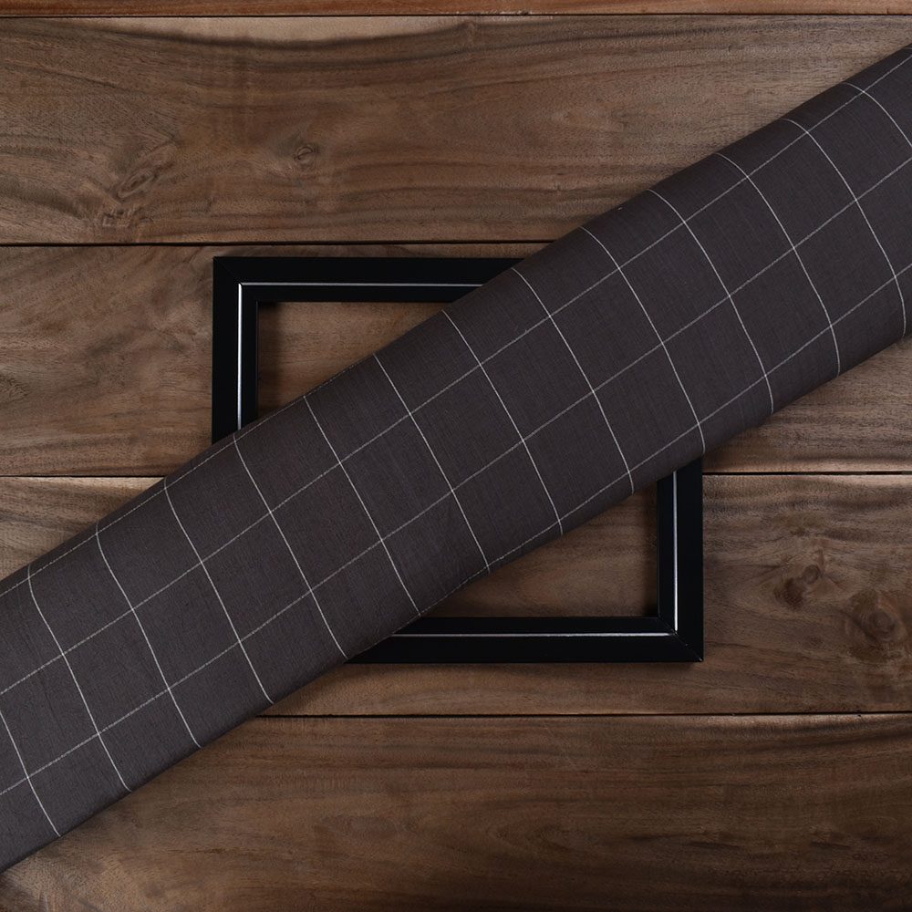 Check Grey Pure Cotton 76 GSM Handwoven Fabric