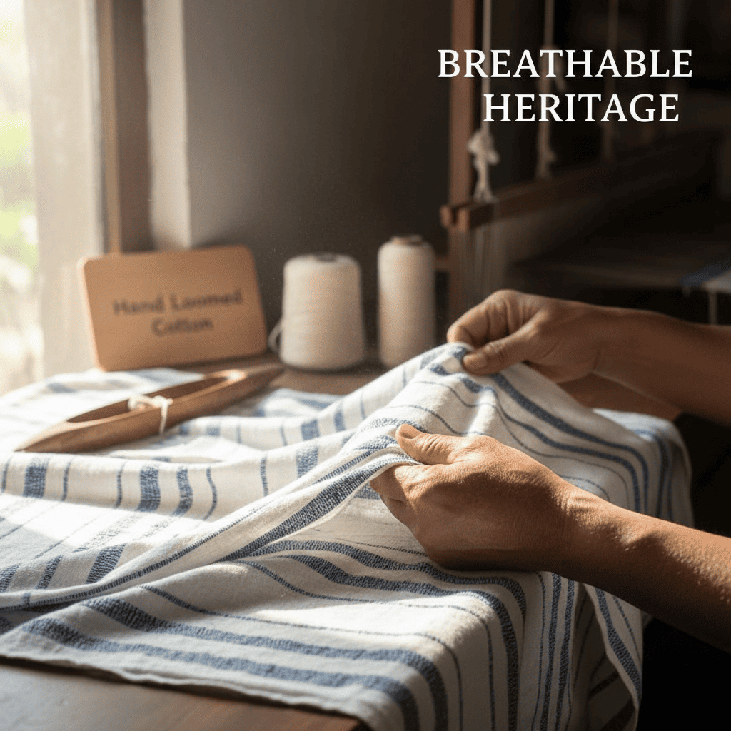 Breathable handwoven Khesh cotton fabric with textured surface for comfortable clothing