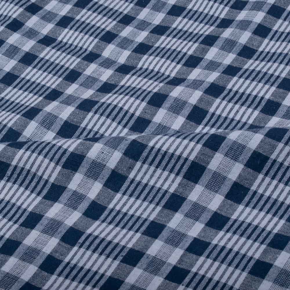 Navy Blue & White Check Pure Cotton 100 GSM Handwoven Fabric 775