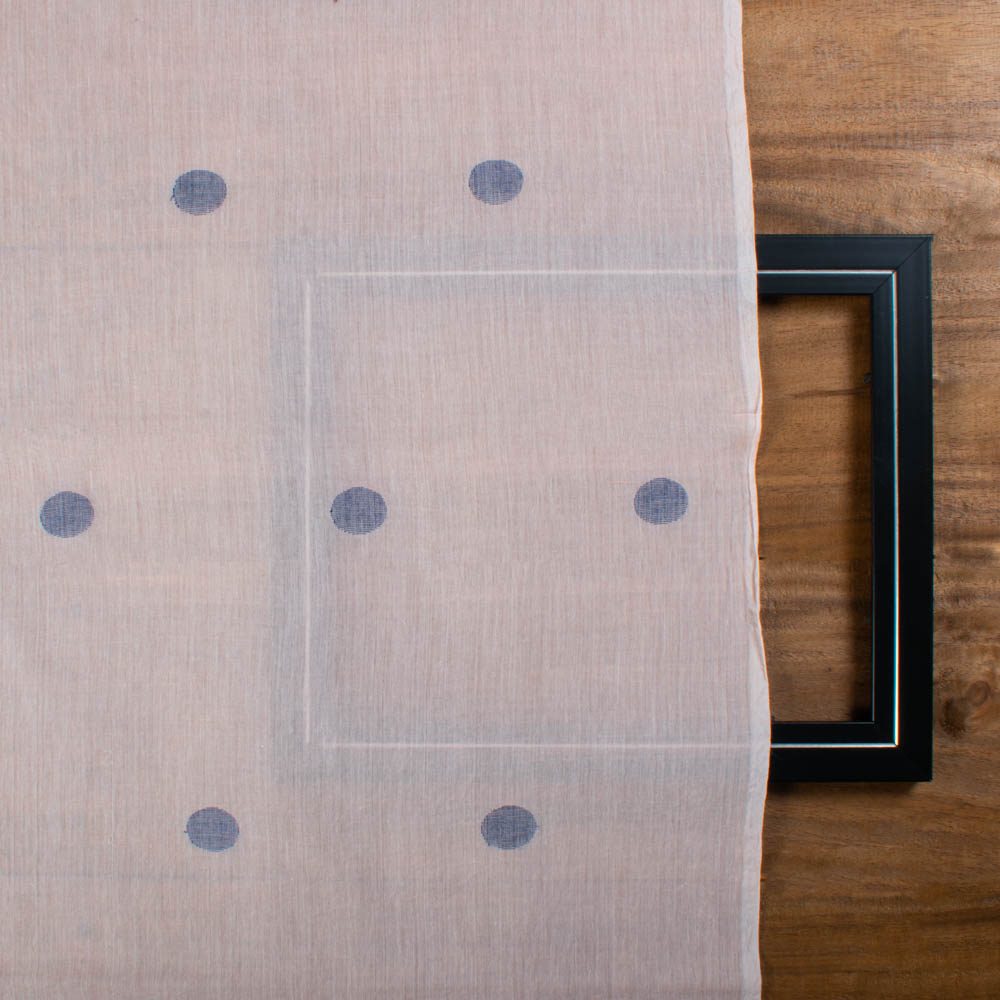 Peach Base Navy Blue Ball Motif Jamdani Pure Cotton 60 GSM Handwoven Fabric