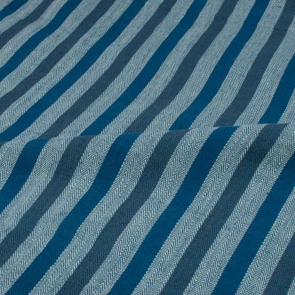 Herringbone Stripe Blue Hemp Cotton 150 GSM Handwoven Fabric