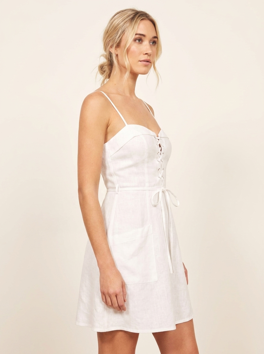 Front Corset Ties Spaghetti Strapped Dress