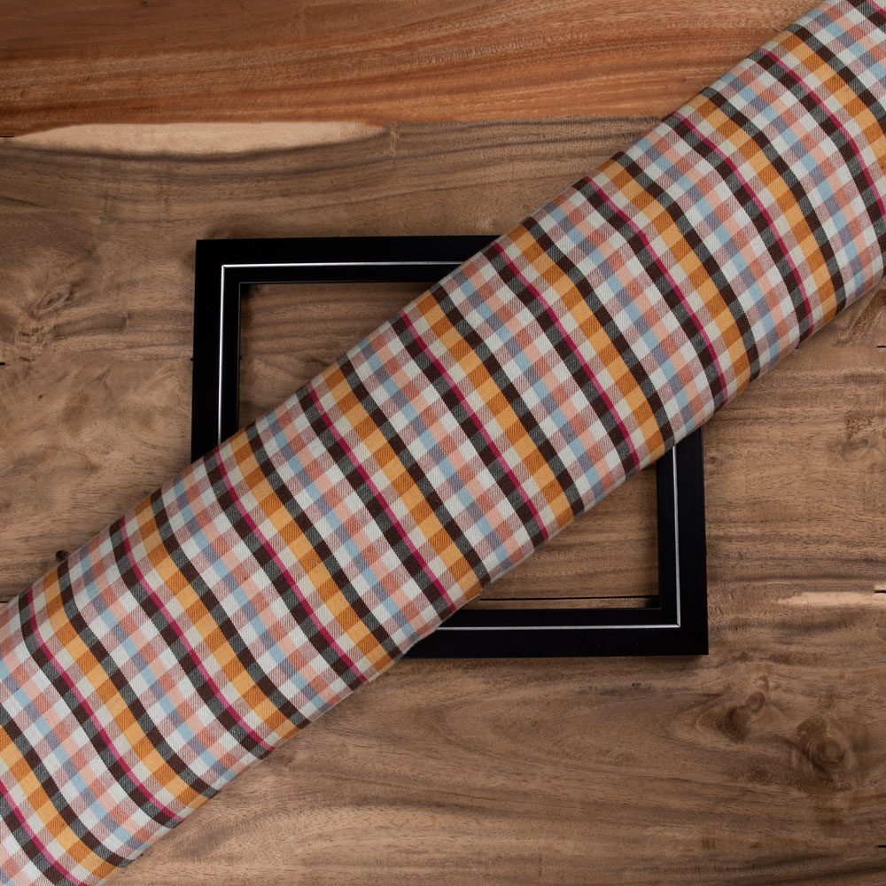 Check Twill Multi Colour Pure Cotton 115 GSM Handwoven Fabric