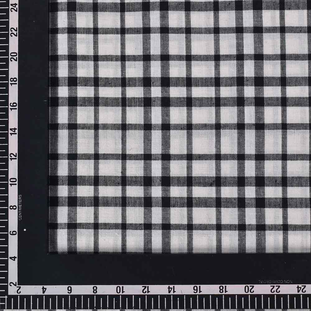 Check Black White Pure Cotton 100 GSM Handwoven Fabric 577