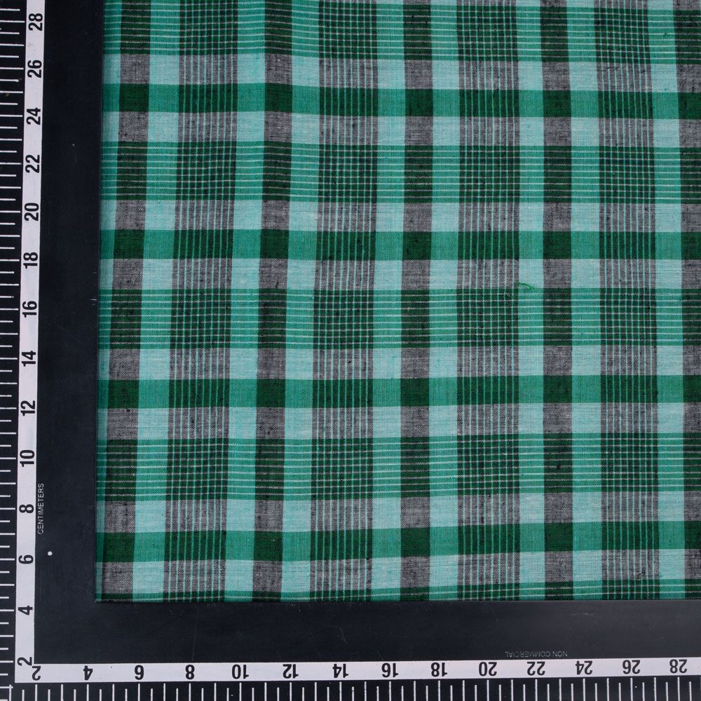 CHECK GREEN PURE COTTON 66 GSM HANDWOVEN FABRIC 240