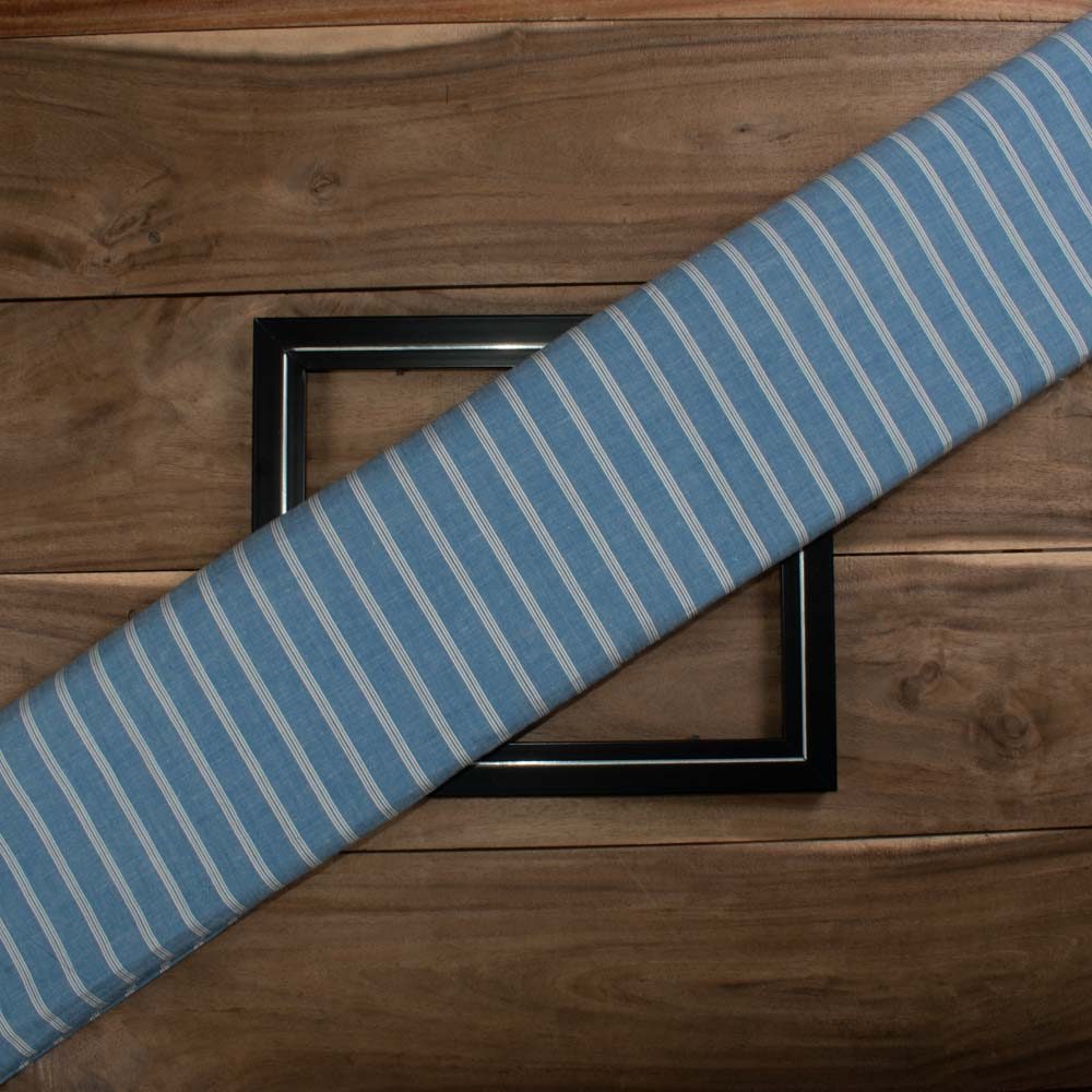 Stripe Blue White Pure Cotton 100 GSM Handwoven Breathable Fabric