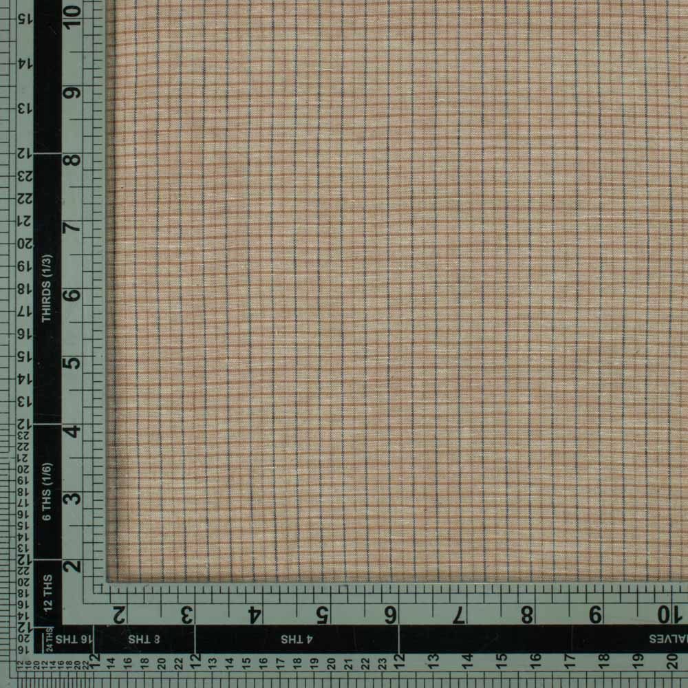Check Cream Brown Pure Cotton 90 GSM Handwoven Fabric