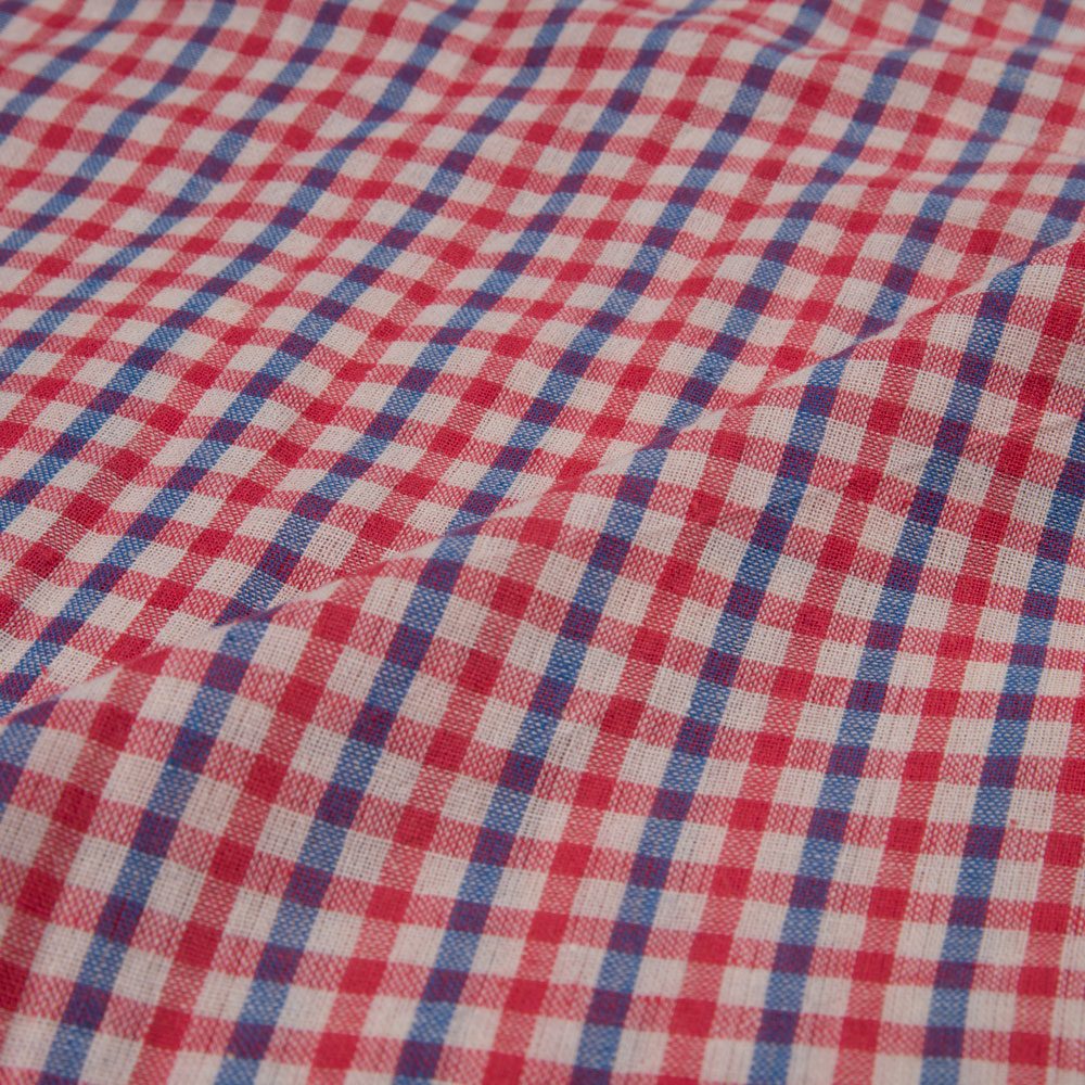 CHECK RED & BLUE PURE COTTON 94 GSM HANDWOVEN FABRIC
