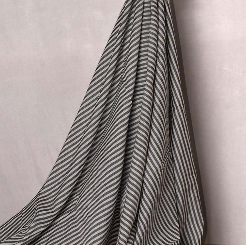 Stripe Black Matka Silk & Cotton Blend 105 GSM Handwoven Fabric