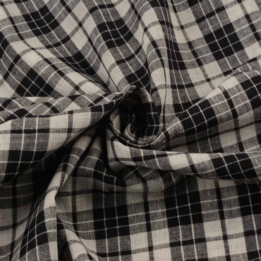 Check Black & White Pure Cotton 87 GSM Handwoven Fabric