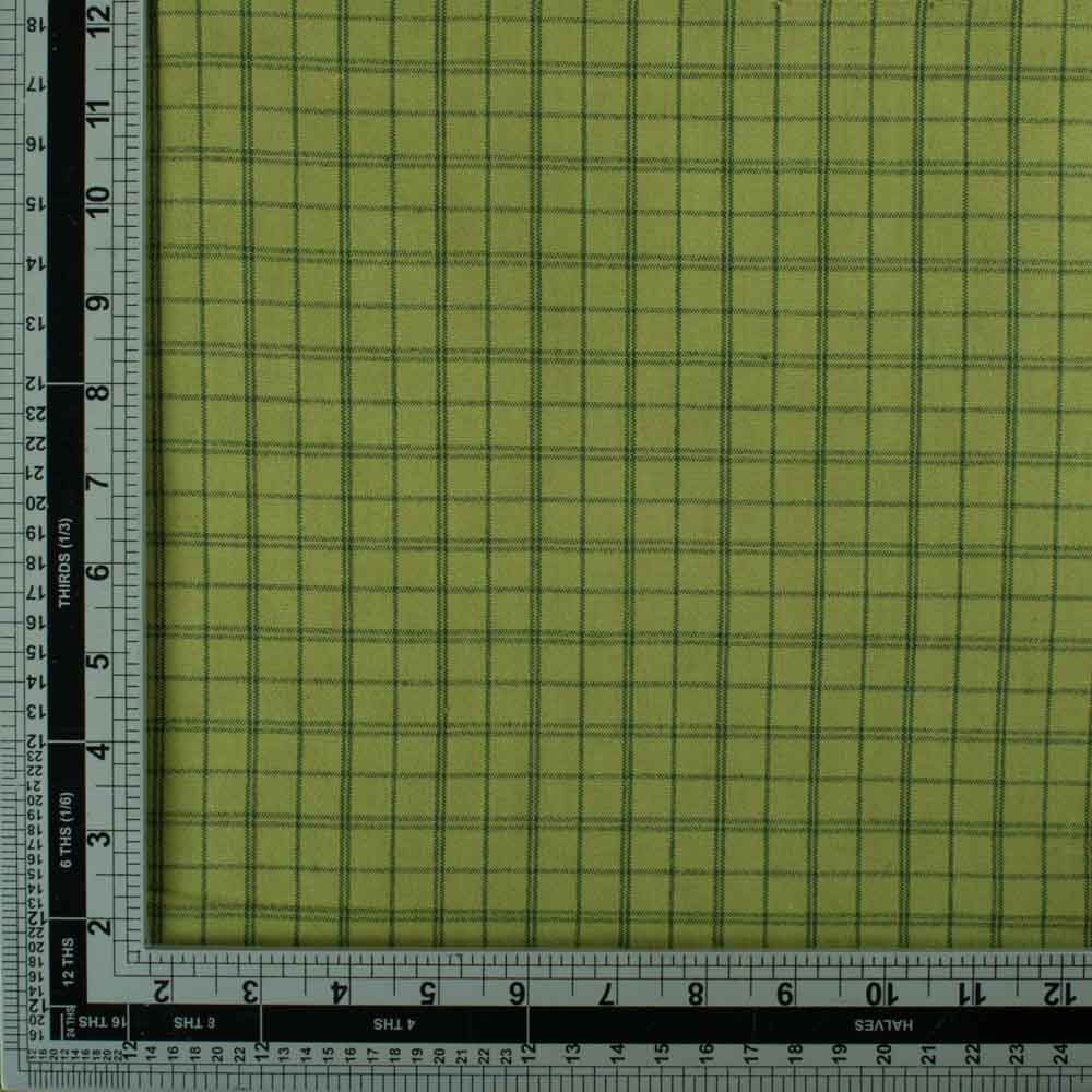 Check Pista Green & Deep Green Khadi Cotton 160 GSM Handwoven Fabric