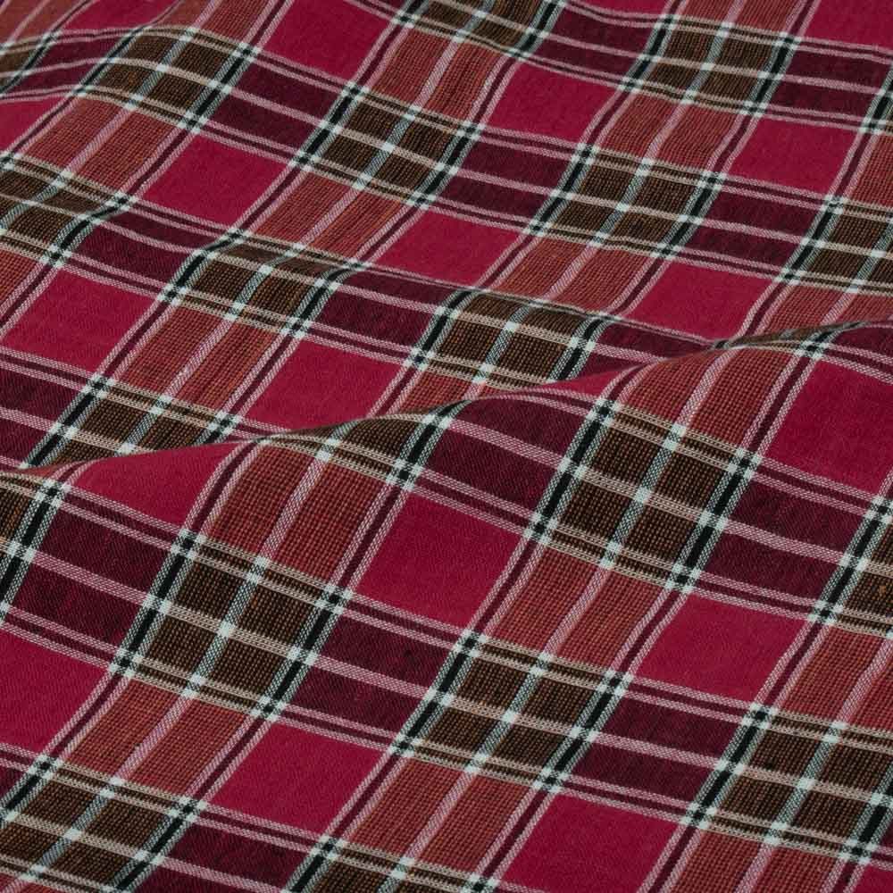 CHECK BROWN & RED PURE COTTON 91 GSM HANDWOVEN FABRIC