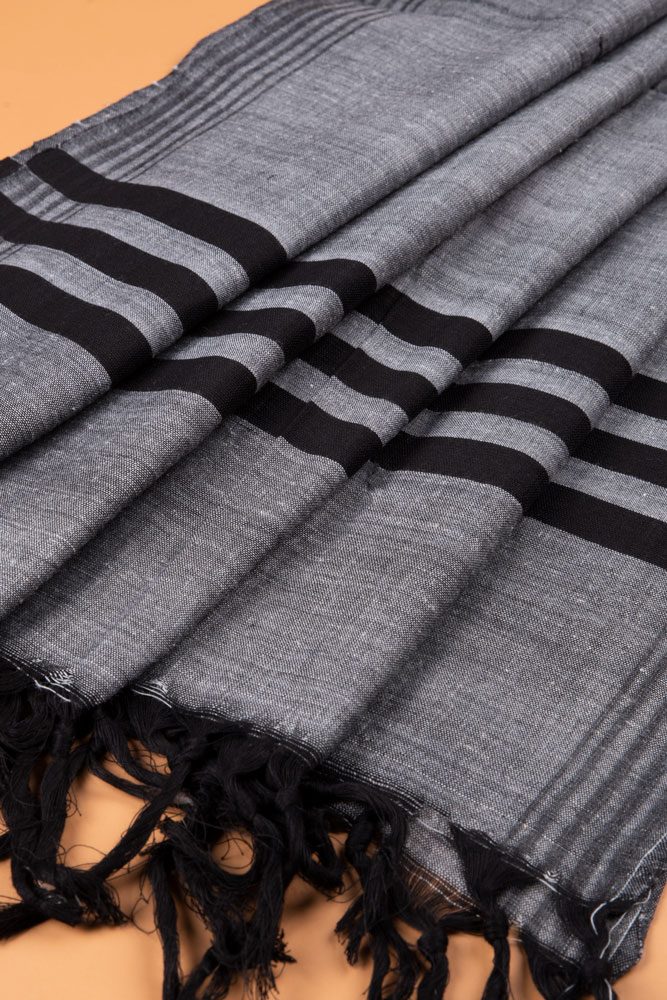 STRIPE GREY BLACK HANDWOVEN PURE COTTON SCARF